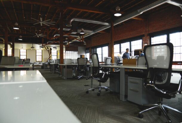 A clean office space with an open office concept