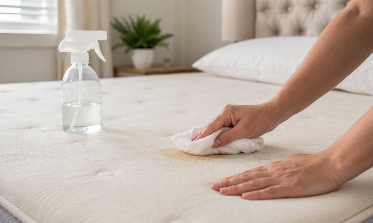 blotting a mattress stain with a cloth to remove it safely