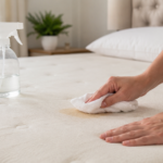 blotting a mattress stain with a cloth to remove it safely