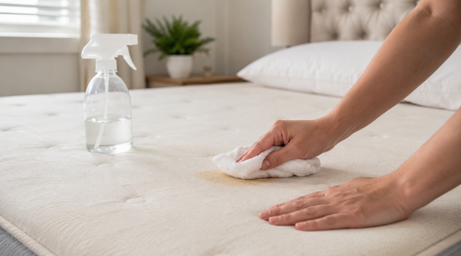 blotting a mattress stain with a cloth to remove it safely